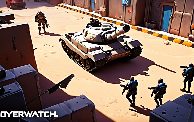 **Prompt:** A dynamic Overwatch 2 team fight scene, focusing on teamwork and abilities. Imagine a colorful illustration showcasing a Tank character protecting their DPS and Support teammates, with ultimate abilities being used in a strategic location. The environment should highlight map awareness, with heroes utilizing high ground and cover effectively.