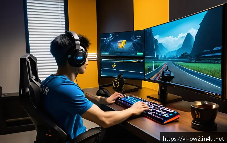 오버워치2 에임 연습 방법 - A dynamic gaming setup featuring a professional esports player practicing Overwatch 2 aim training i...