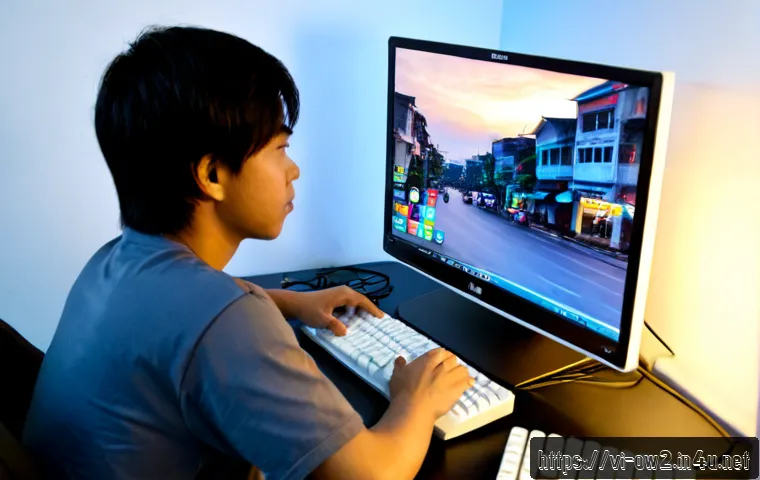 Home 17 오버워치2 런처 문제 해결법 - Photorealistic Vietnamese gamer troubleshooting a generic PC game launcher on a desktop monitor, foc...